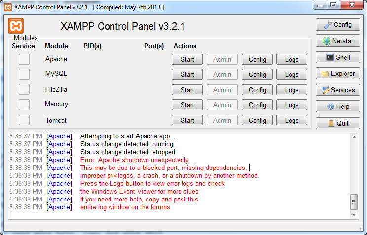 download xampp control panel v3.2.1